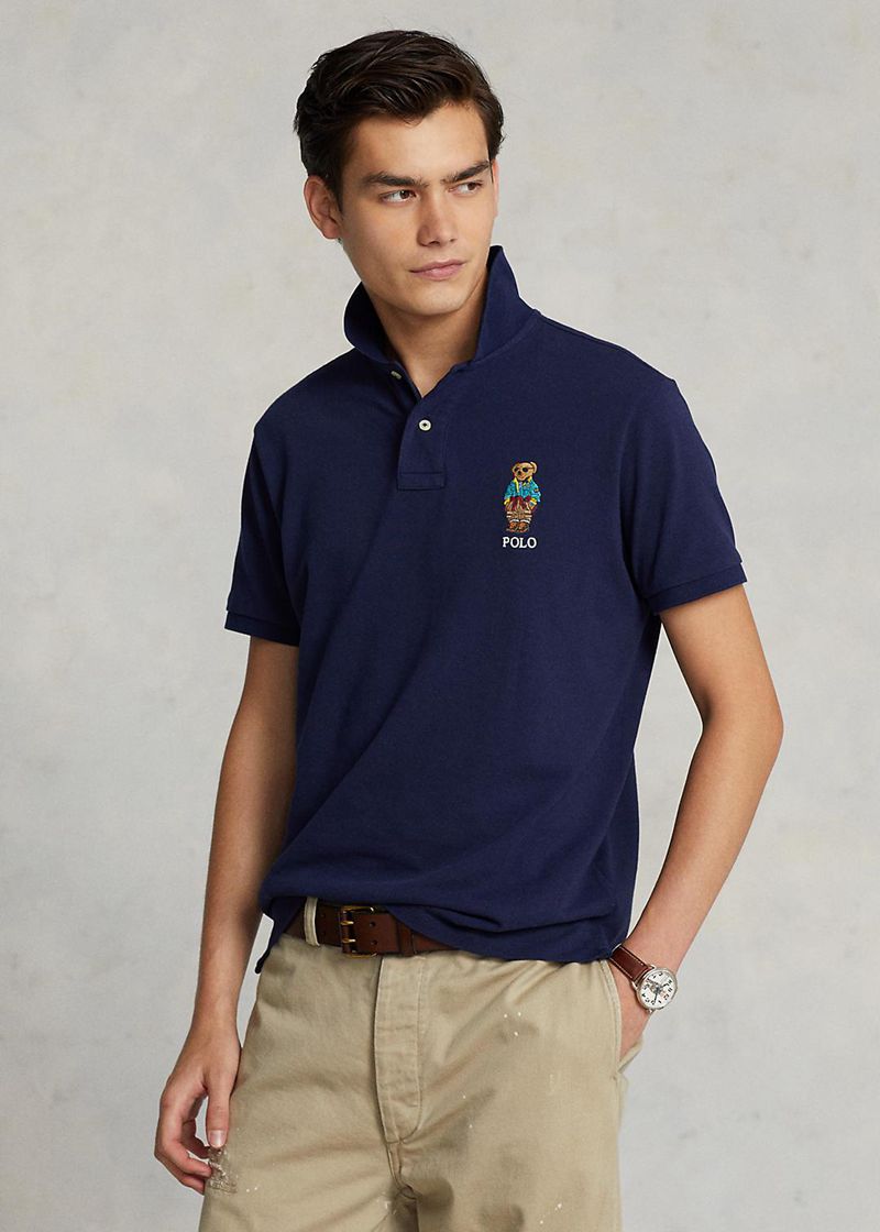 Poleras Polo Polo Ralph Lauren Hombre Custom Slim Fit Bear Chile Azul Marino RSLOA-7406